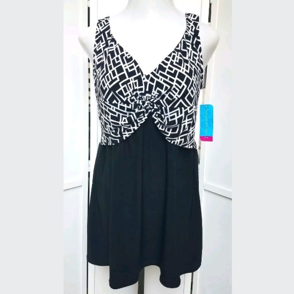 New Tropical Escape Plus Swim Skater Dress Black - Picture 2 of 5